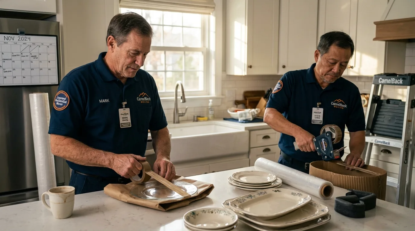 Professional crew packing kitchen dishware in Bridgeport, CA